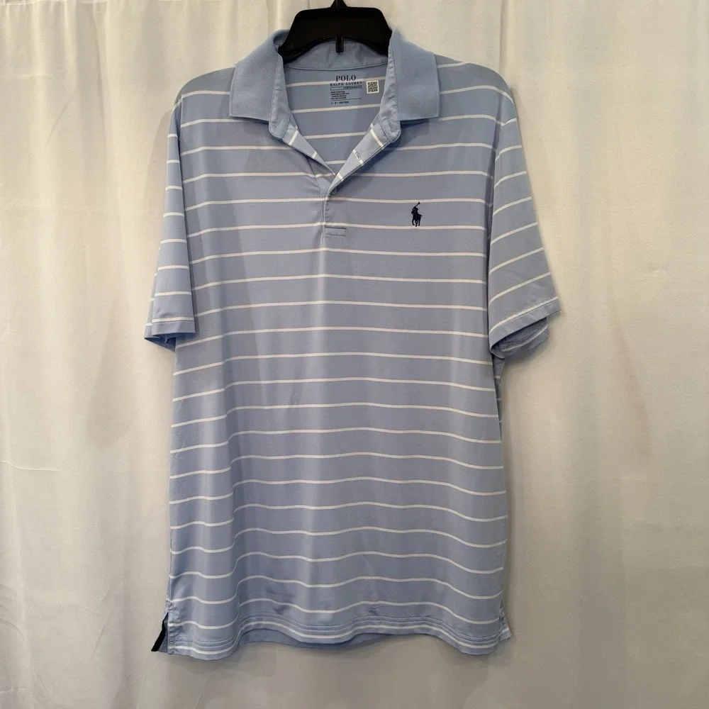 Ralph Lauren Performance Polo Men White On Blue Stripe L